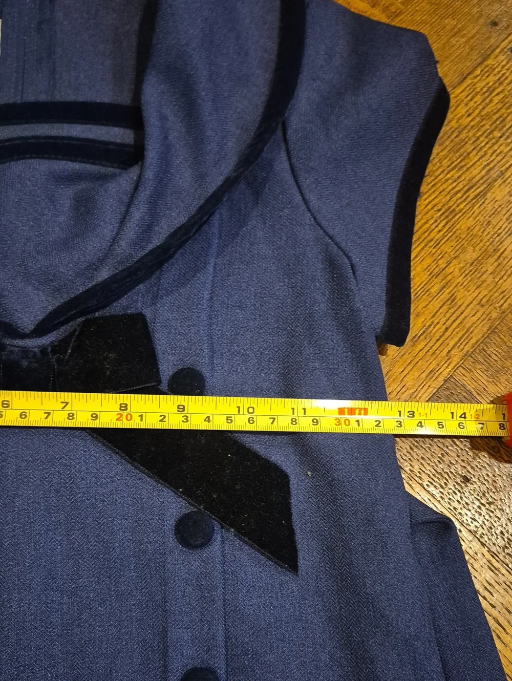 Girls Navy Sailor-Style Dress with Black Trim and Velvet Bow